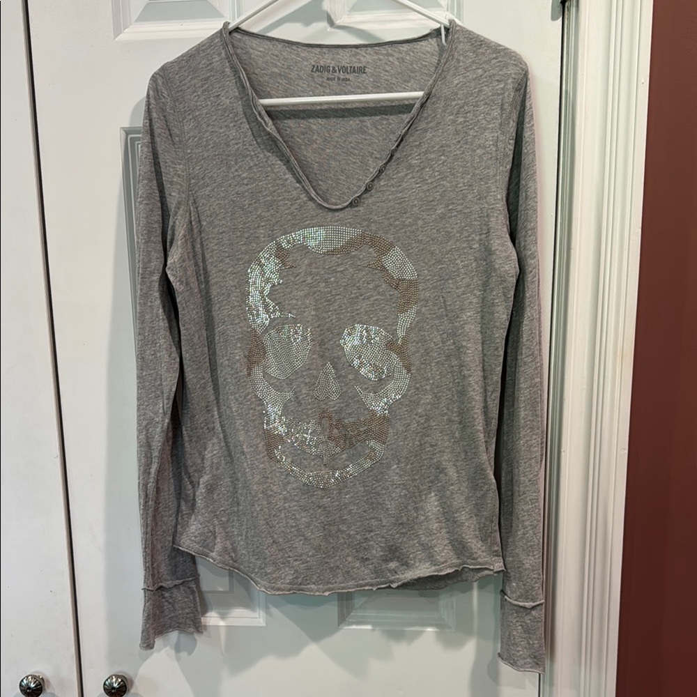 Zadig & Voltaire Gray Long Sleeve Graphic Tee